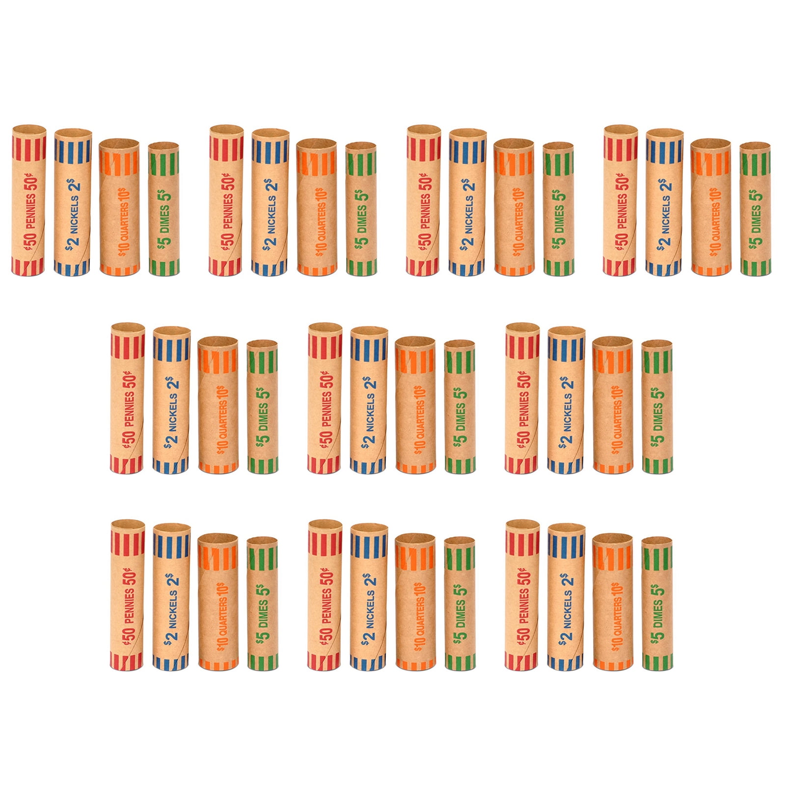 Farfi 10Pcs Preformed Coin Wrappers Assorted ColorCoded Rolls Quarters