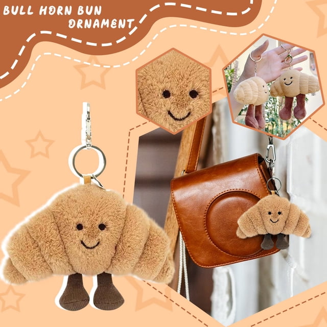 Jellycat Amuseables Croissant Bag Charm, 4 inches | Food and Drink Plush Keychain | Great Gift Idea