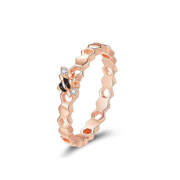 Silver Geometric Bee Ring Rose Gold Plaid Electroplated Finish Ring European American Geometric Style Travel Gift Geometric Ring Bee Jewelry