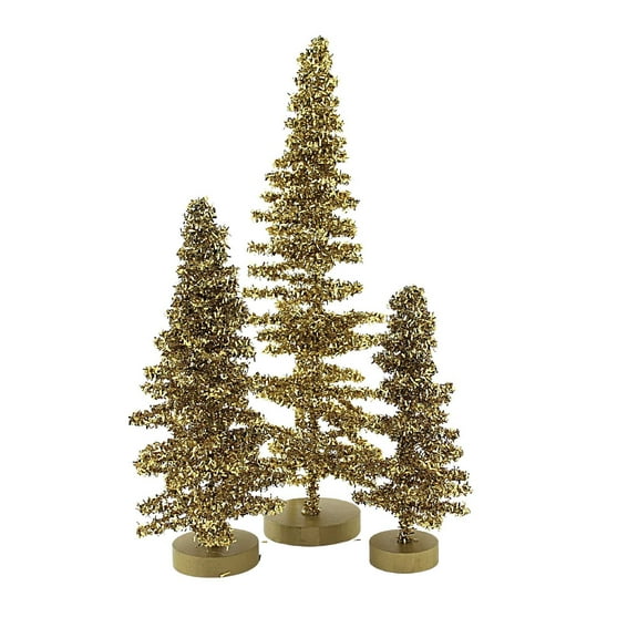 Cody Foster 12.00In Tinsel Tree Gold Set/3, Plastic, Sparkly Shiny Tinsel Cd1647g