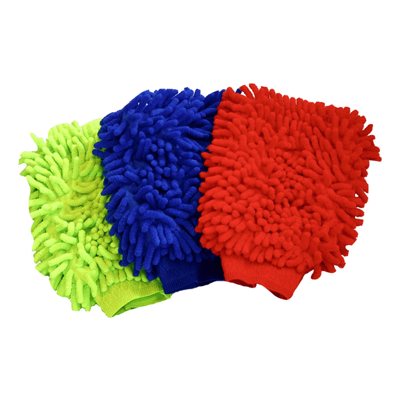 Lab88 Microfiber House Cleaning and Car Wash Mitts - (3-pack) - Double Sided Chenille Microfiber Glove - Cleaning Cloth Mitten (Multi-Color, 3-pack)