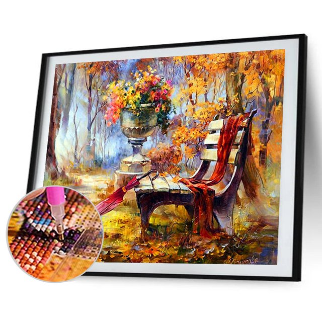 Kits de pintura de diamantes 5D DIY, silla de bosque de arce, taladro redondo completo, decoración de pared, arte Likrtyny decoración de arte