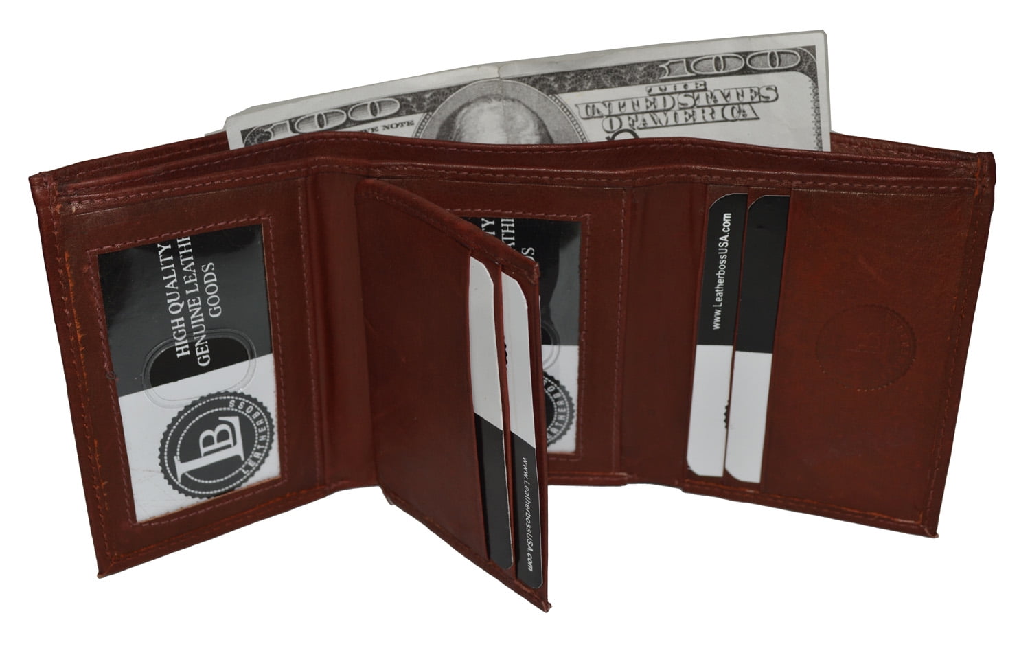 WALLET TRIFOLD PLAIN SLIM ID MONEY POCKETS NEW TAN by LEATHERBOSS 