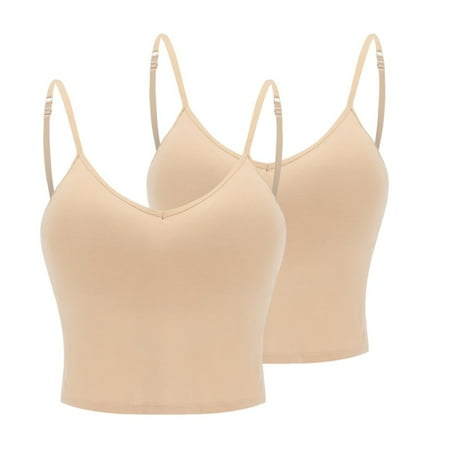 Mrasaso Under 10! Shapewear Bodysuit Women Polyester Blouse Women s Solid Neck Thin Padded Wireless Bra Integrated Padded Support for Comfort(2 Vests) Beige|S