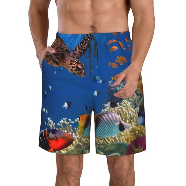 Fotbe Colorful Coral Reef Trajes de Baño Estampados para Hombre, Shorts de Verano de Secado Rápido, Ropa de Playa, Bañadores-XX-Large