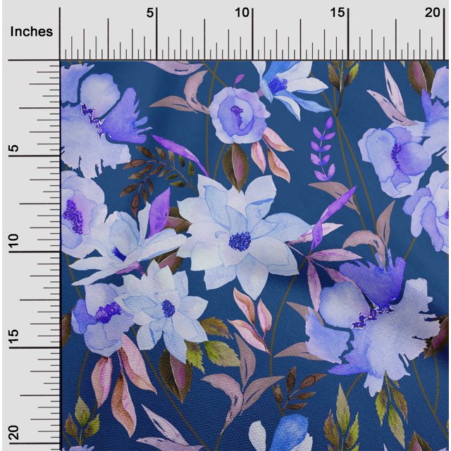 oneOone Georgette Viscose Medium Blue Fabric Florals Craft Projects Decor Fabric Printed By The Yard 42 Inch Wide