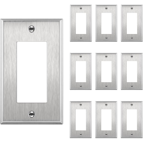 ENERLITES Decorator Switch or Receptacle Outlet Metal Wall Plate, Stainless Steel Outlet Cover, Corrosion Resistant, 1-Gang 4.50" x 2.76", UL Listed, 7731-10PCS, 430 Stainless Steel, Silver (10 Pack)