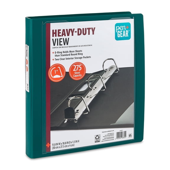 Pen+Gear Heavy Duty View 1" D-Ring Binder, Green