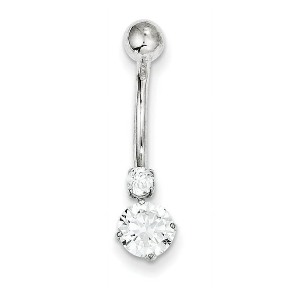 Primal Gold 10 Karat White Gold with 3 And 6mm Cubic Zirconias Belly Dangle