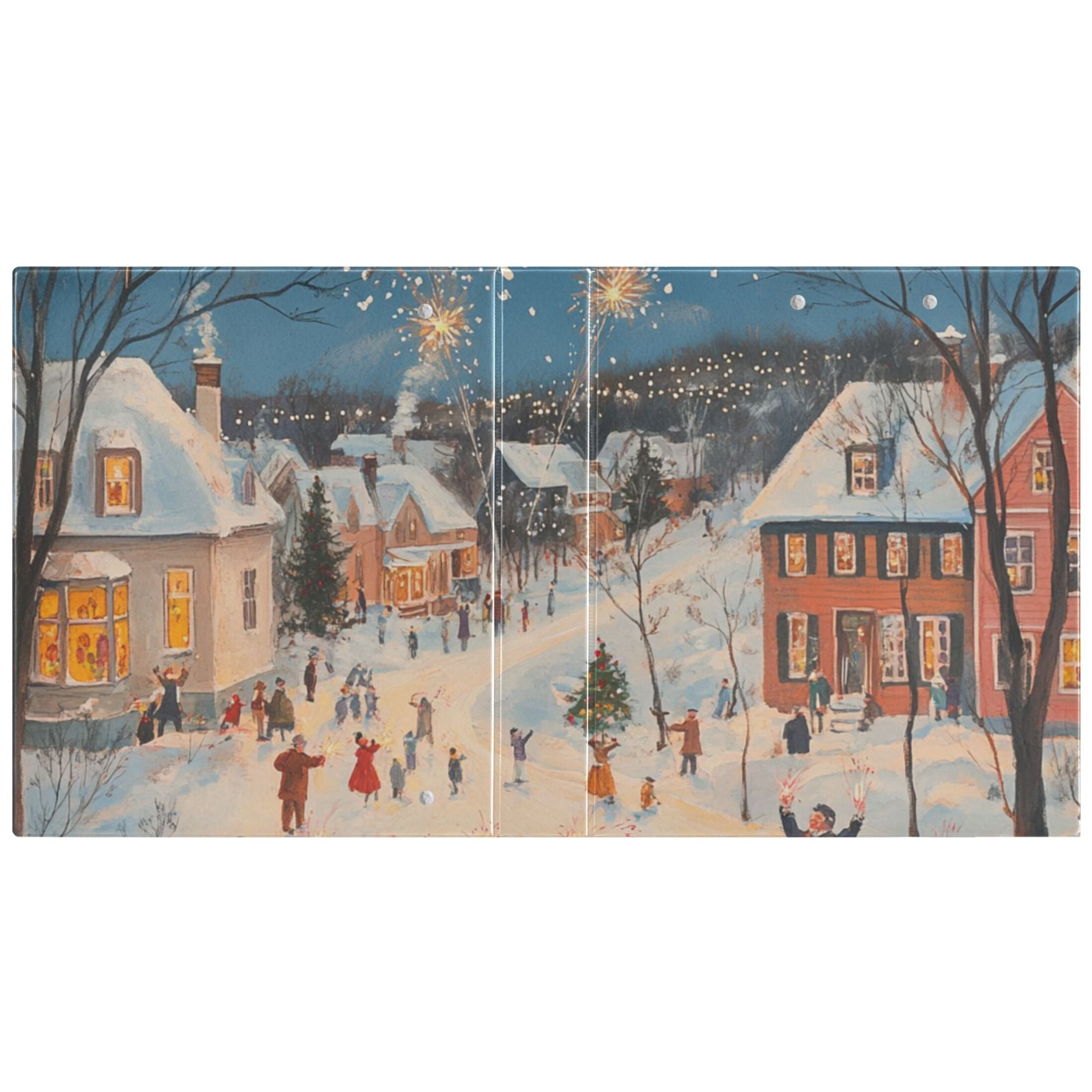 Town Fireworks Blooming Snow 3 Ring Binders 1.5 inch Hardcover File Folders with Interior Pockets A4 Size Organizer for School Office Hospital