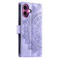 thumbnail image 4 of Étui à Rabat pour iPhone 16 Plus, Portefeuille en Cuir PU Premium avec Fleurs en Relief Totem, Couverture Folio avec Porte-Cartes et Support Compatible avec iPhone 16 Plus - Violet Clair, 4 of 13