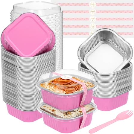 Pink 10oz Mini Loaf Pans Set (100-Pack) – Foil Baking Pans with Lids & Spoons