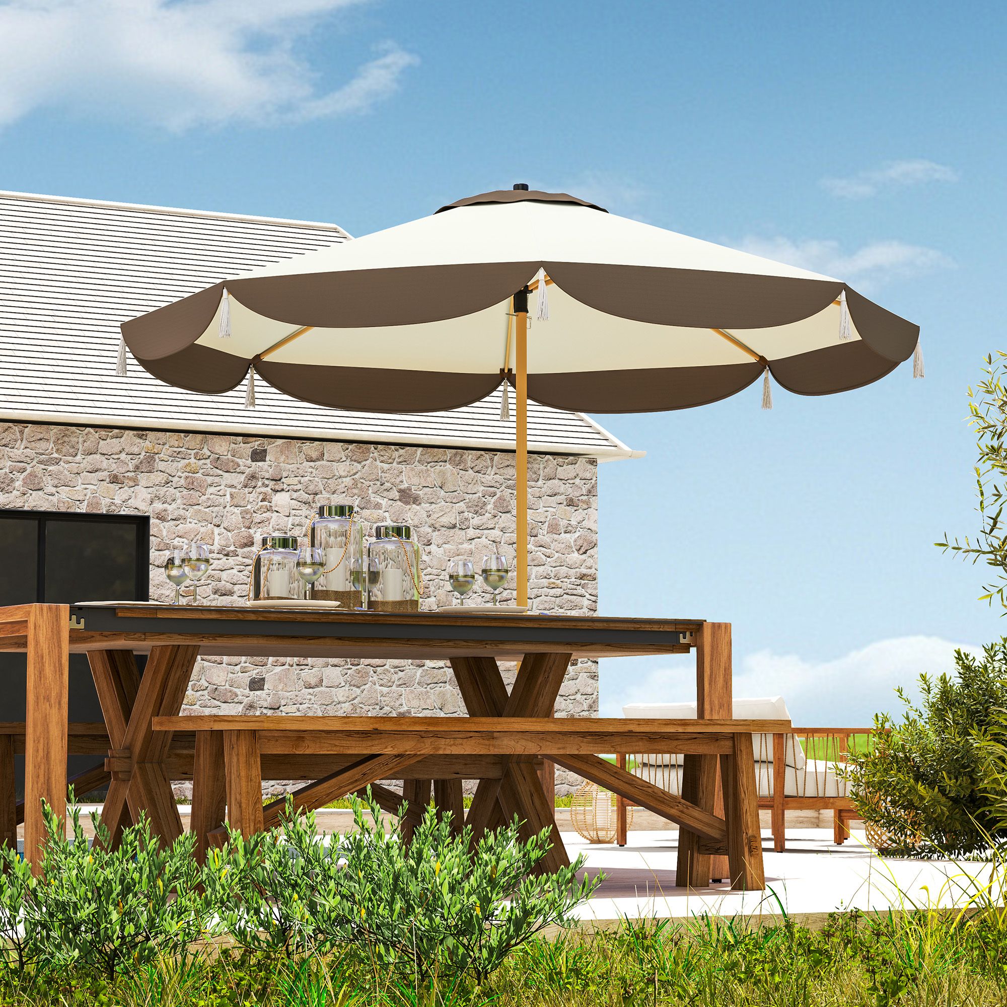 9 Ft Patio Umbrella, UPF 50+ Outdoor Market Umbrella with 8 Ribs, Vented Outdoor Table Umbrella for Deck, Backyard and Lawn, Cream White