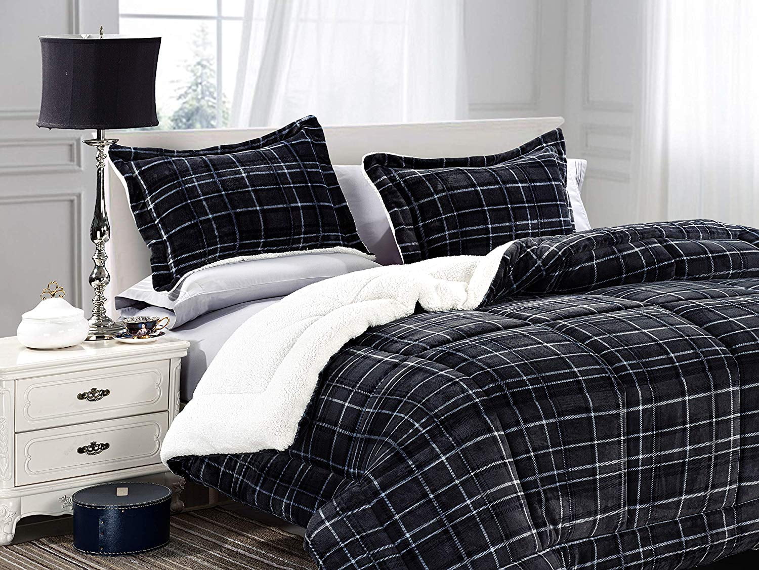 3-Pc Premium™ Quality Heavy Solid Sherpa Reversible Down Alternative Comforter 