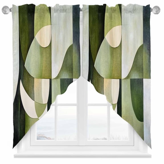 Abstract Watercolor Art Swag Curtain Valance for Windows, Geometric Green Beige Decor Window Treatments Short Swag Topper for Kitchen Windows Bathroom Bedroom, 36"x45"