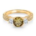 thumbnail image 2 of Gem Stone King 18K Yellow Gold Plated Silver Whiskey Quartz and White Moissanite Engagement Ring for Women (1.79 Cttw, Gemstone, Round 7MM and 4MM, Size 9), 2 of 3