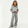 thumbnail image 6 of HBGVBA Girls Fall 2 Piece Outfits Half Zip Long Sleeve Sweatshirt Wide Leg Sweatpants with Pockets Casual Matching Set,12-14 Years, 6 of 6