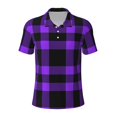 thumbnail image 2 of Daiia Purple Buffalo Plaid Pattern Men’s Polo Shirts,Solid Deck Shirt,Classic Fit, Breathable Cotton Polo for Casual and Sport Wear-, 2 of 9