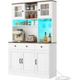 thumbnail image 2 of Farmhouse Buffet Cabinet with LED Light & Charging Station,72" Coffee Bar Cabinet with Storage & Compartment Drawer,Sideboard Cabinets with Door and Adjustable Shelves for Kitchen Dining Room,White, 2 of 10
