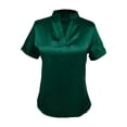 thumbnail image 5 of Summer Womens Casual Blouse Solid Color Loose Fit Shirt Top Versatile Basic Elegant Style Short Sleeve V Neck Dark Green M, 5 of 5