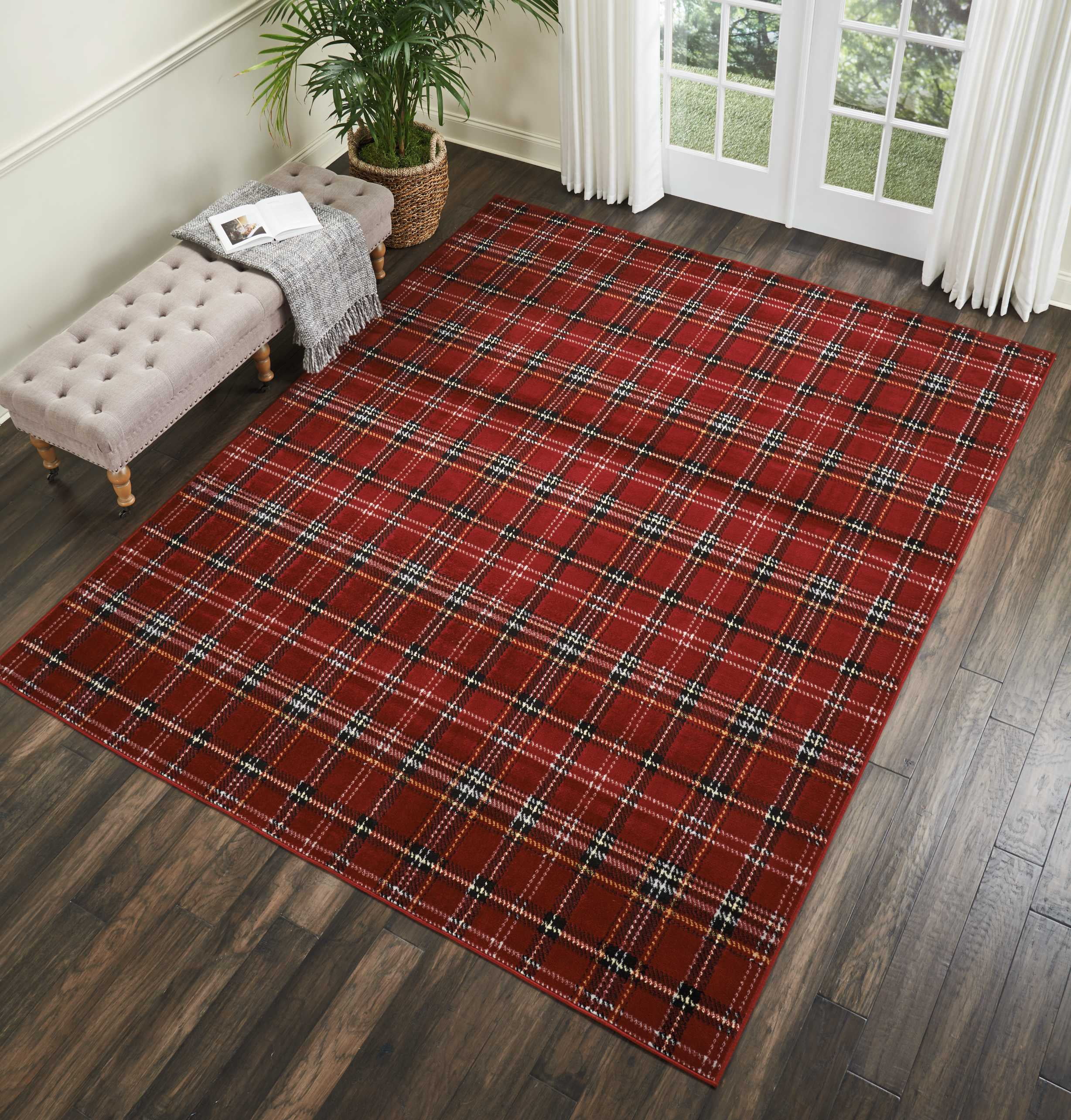Nourison Grafix Plaid Red Area Rug