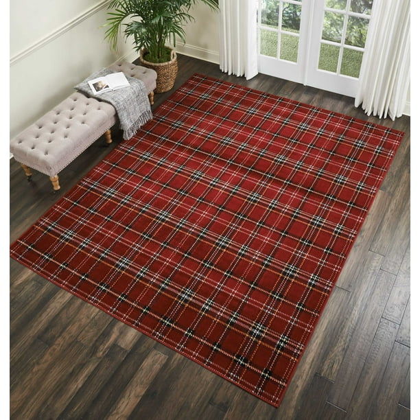 Nourison Grafix Plaid Red Area Rug