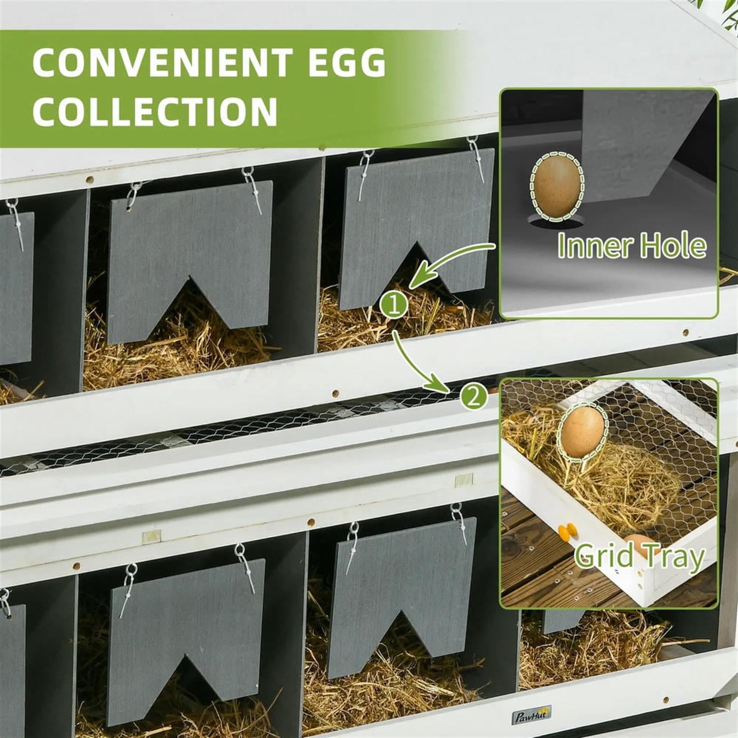Kadyn 47" Outdoor Chicken Nesting Box, 8 Compartment Nesting Box, 8 Room Wood Nesting Boxes for 16-32 Hens, Gray