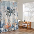 thumbnail image 6 of Oceans Marine Life Shower Curtains for Bathroom, Orange Blue Octopus Starfish Retro Wooden Washable Fabric Shower Curtain with Hooks Waterproof Bathroom Decor Sets, 36 x 78 Inches, 6 of 9