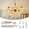 thumbnail image 3 of 33" Vintage European Golden Wrought Iron 5-Light Chandelier - 5 E26 Sockets Wall Control, Orange Glass Shades 4.9"x7.1", 3 of 9