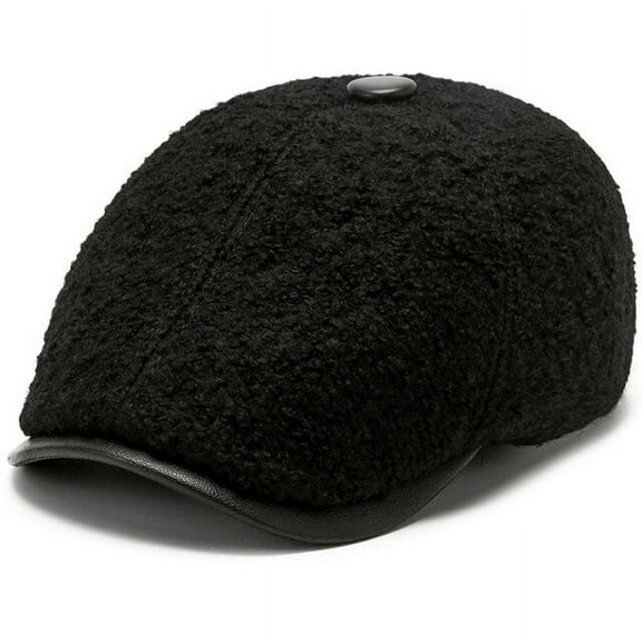 SikaFu Winter Cap Beret Hat Lamb Wool Earflap Cap Thick Warm Berets for Men Octagonal Newsboy Cap Vintage Dad Hat Beret Cap Men