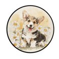 thumbnail image 2 of 36.2 Inch Round Floor Mat Dog Surrounded by Daisies Carpet Decor Rug for Living Room Bedroom, 2 of 6