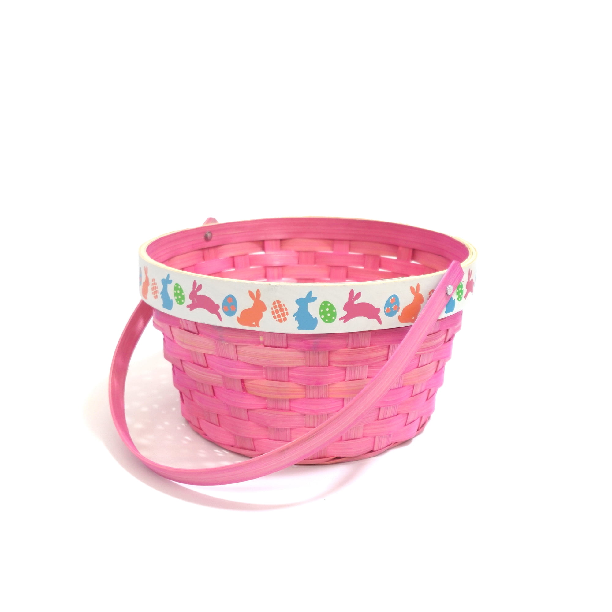 Panier en bambou imprimé de lapin, rose
