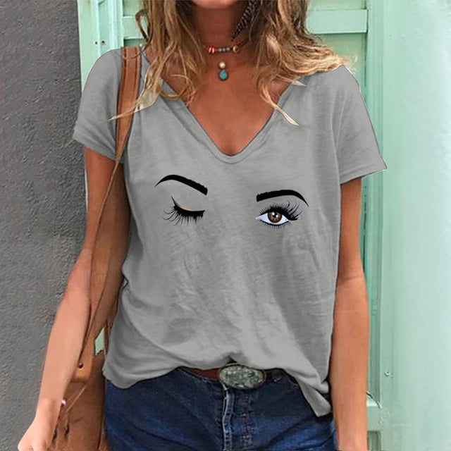 Blouse d'Été à Manches Courtes Grande Taille pour Femmes T-Shirt d'Été Décontracté et Tendance à Col en V pour Femmes Hauts Imprimés à Manches Courtes T-Shirt à Col en V pour Femmes en Liquidation