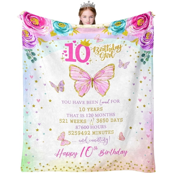 10 Year Old Girl Birthday Gifts, Best 10th Birthday Gifts for Girls, 10 Yr Old Girl Gift Ideas, Cool Things Stuff Presents for Girls Age 10, Double Digits Birthday Decorations Throw Blanket 50"x60"