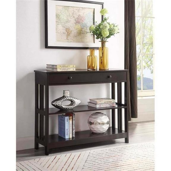 Pemberly Row Transitional One-Drawer Console Table in Espresso Wood Finish