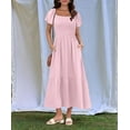 thumbnail image 4 of Women Summer Casual Square Neck Flutter Sleeve Boho Smocked A-Line Flowy Tiered Modest Midi Sun Dress with Pockets Pink XXXL, 4 of 6
