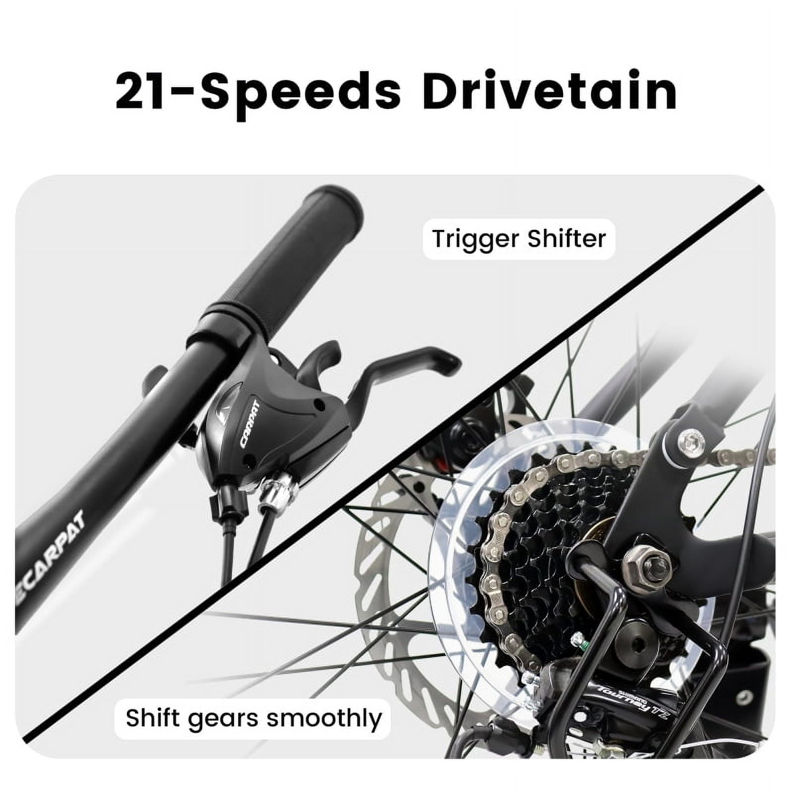 26 Inch Mountain Bike 21-Speed Dual Disc Brakes Front Rear Shock Absorption Durable Frame Unisex for Commuting and Travel