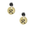 thumbnail image 2 of Delight Jewelry Goldtone Large Disc Letter - R - 3/4'' Black Crystal Clip on Earrings, 2 of 5