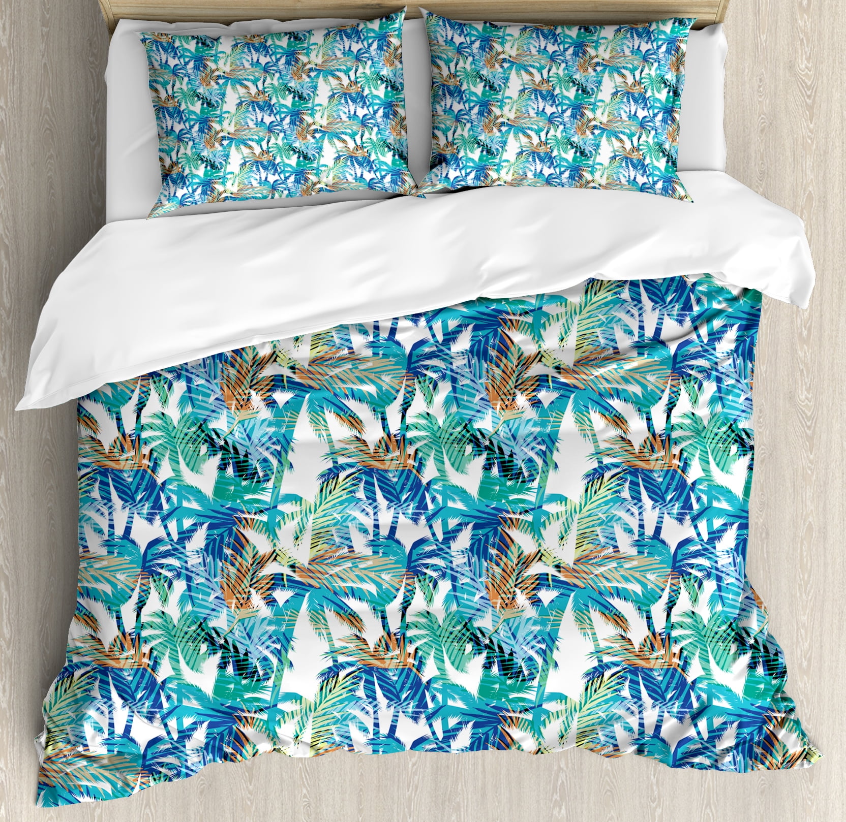 Palm Leaf Duvet Cover Set Tropical Summer Print With Palm
