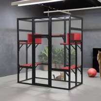 Pefilos 70" Outdoor Wood Cat House, Gothic Catio Kitty Enclosure Large Cat Cage Condo Playpen with Platforms and Small House, Black