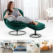 Velvet Swivel Accent Chair with Ottoman Set, Modern Lounge Chair with 360 Degree Swiveling Metal Base & Footrest, Comfy Single Sofa Chair for Living Room Bedroom, Reading Room, Home Office, Green