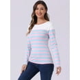 thumbnail image 2 of DARING DIVA Women's Color Block Striped Knit Top Long Sleeves T-Shirt L Blue Pink Stripe, 2 of 6