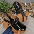 thumbnail image 4 of Heels for Women Closed Round Toe Lug Sole Platform Sandals Trendy Stitching Hook and Loop Casual Slingback Dress Shoes Black Size 6.5, 4 of 6