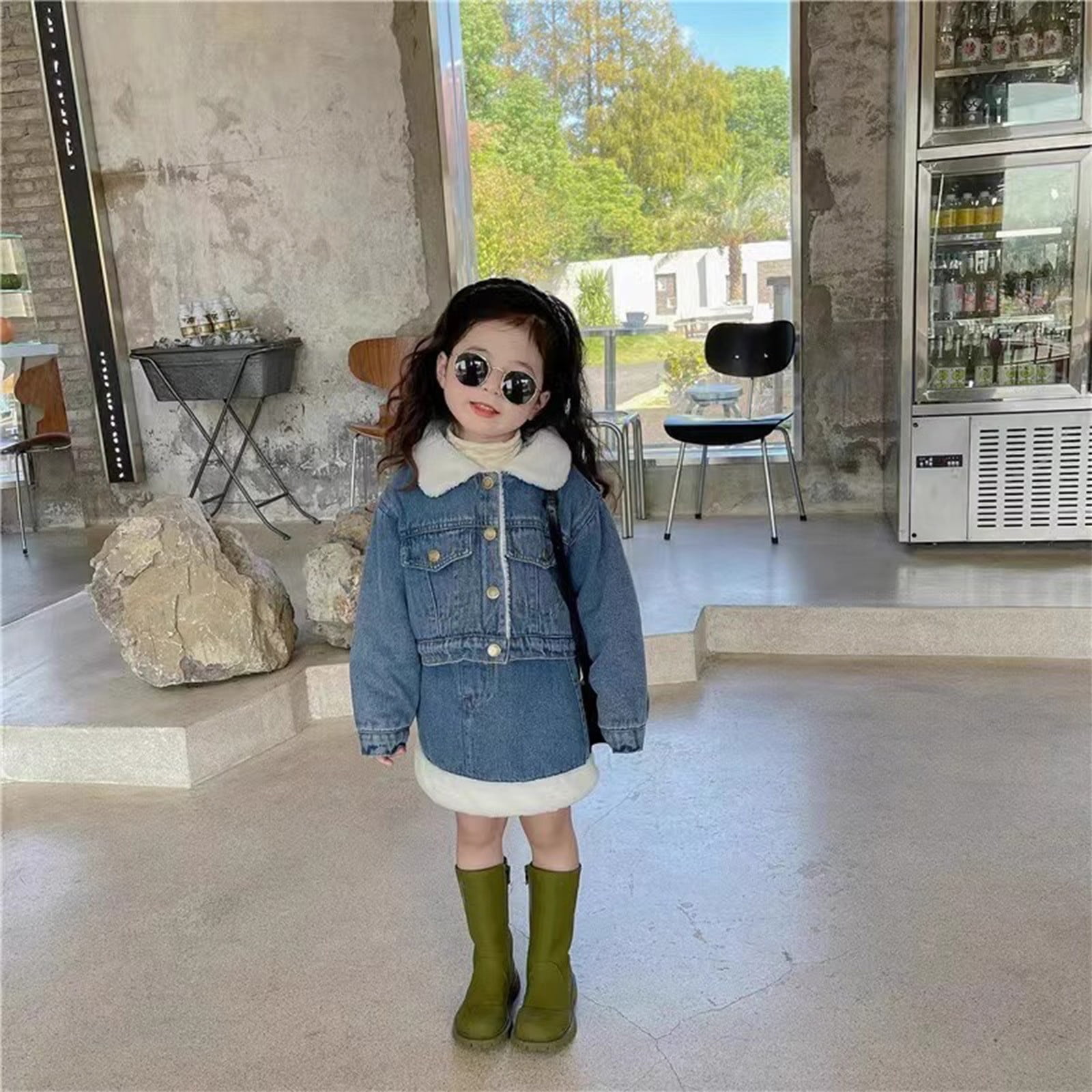 Yuyuzo Kid Girls Skirt Set Long Sleeve Sherpa Lined Denim Jackets Dress 2Pcs Outfit Warm Thick Clothes Walmart