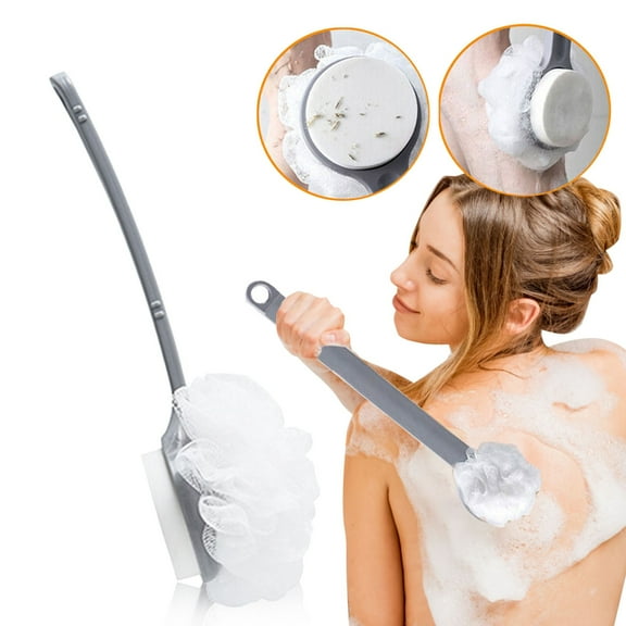Long Handle 2 In 1 Bath Brushes for Scrubbing and Cleaning Long Handle Sponge Bath Brush for Optimal Back and Body Care