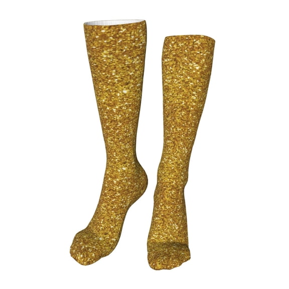 Xecao Gold Glitter Print Calf Socks Seamless Toe, Knee High Long Socks, Sports Socks Trouser Socks for Women and Men-One Size