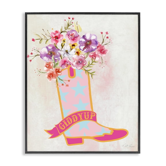 Stupell Industries Giddy Up Floral Cowgirl Plants & Flowers Painting Black Framed Art Print Wall Art, 11 x 14