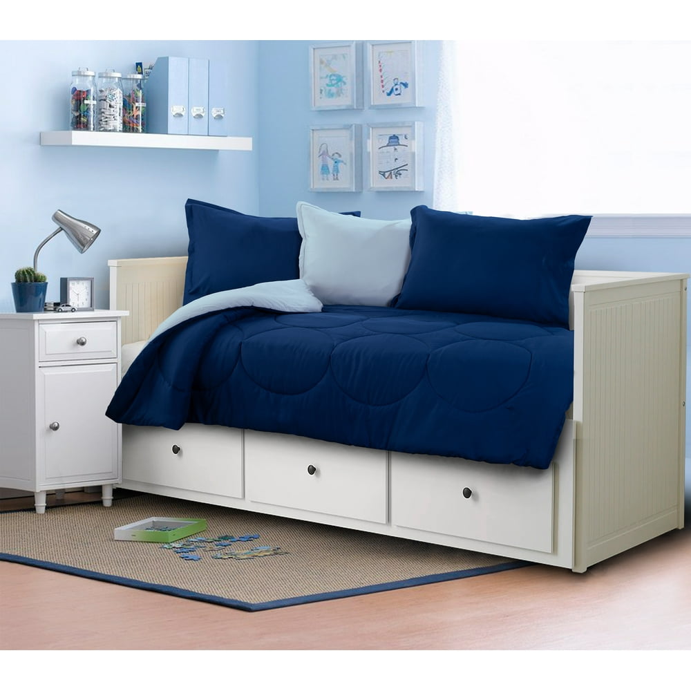 Mainstays Kids Solid Reversible Daybed Comforter Set, Navy Blue/Light