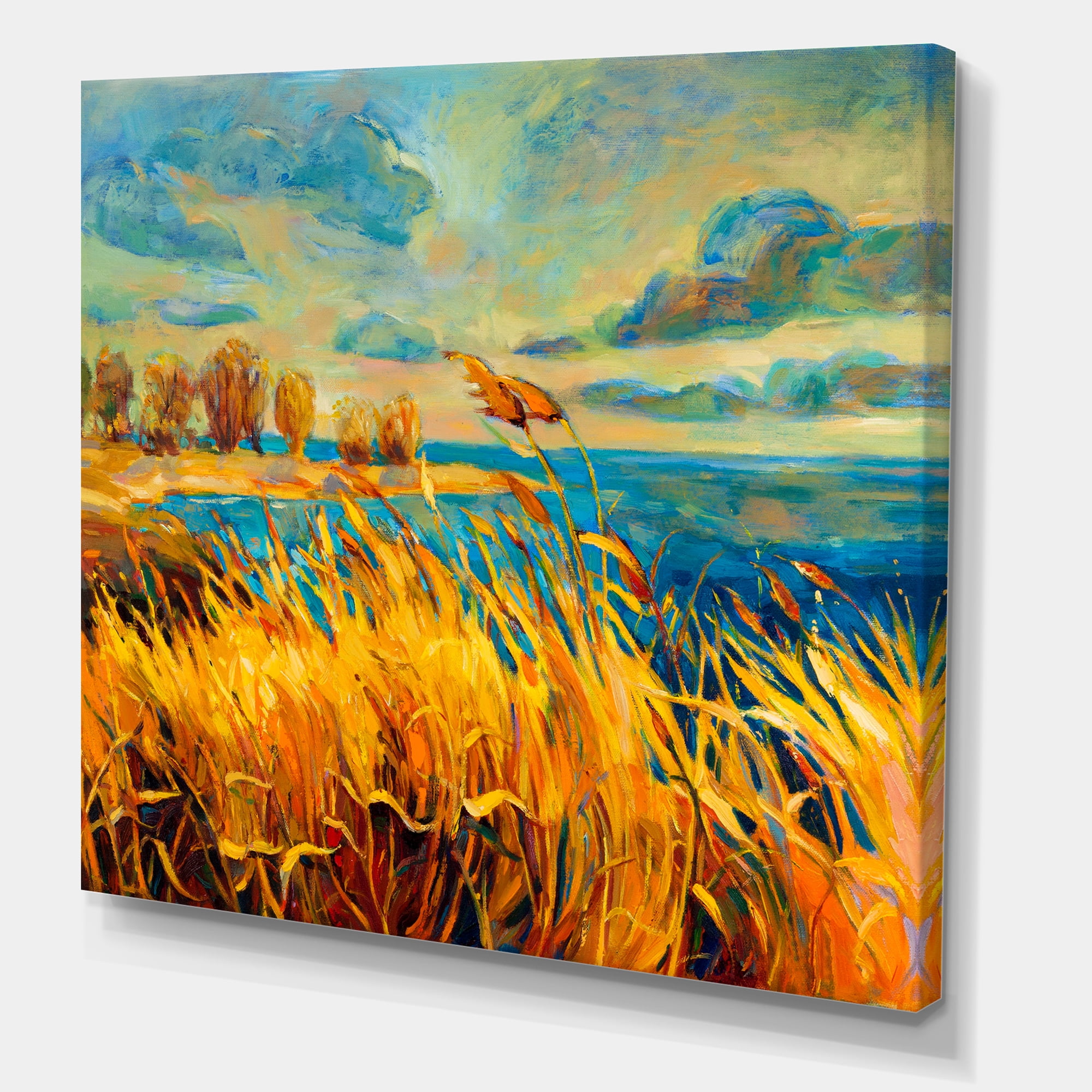 Designart ' Sunset Over Vibrant Lake ' Nautical & Coastal Canvas Wall Art Print