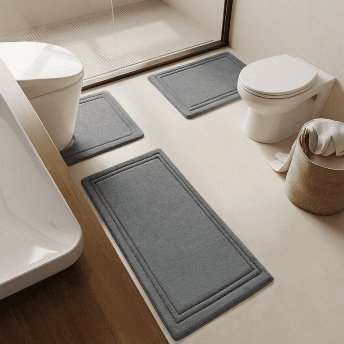 NTYNTY Super Absorbent Non-slip Bathroom Mat Set of 3,Super Soft and Comfortable Advanced Bath Blanket,Home Decoration Mat,French Grey.